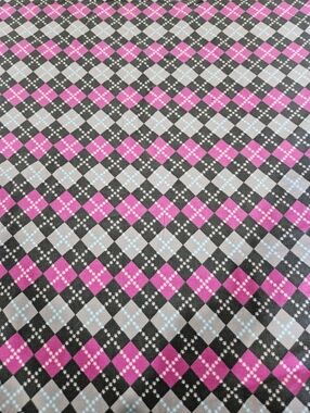 Vintage Pink and Gray Argyle Pinwale Corduroy Fabric- Sold By The Yard